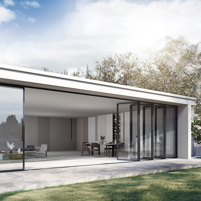 Udvendige eller indvendige døre og vinduer Hængslet indgang Foldbar harmonikaskydedør i aluminium med glas Foldbar foldedør