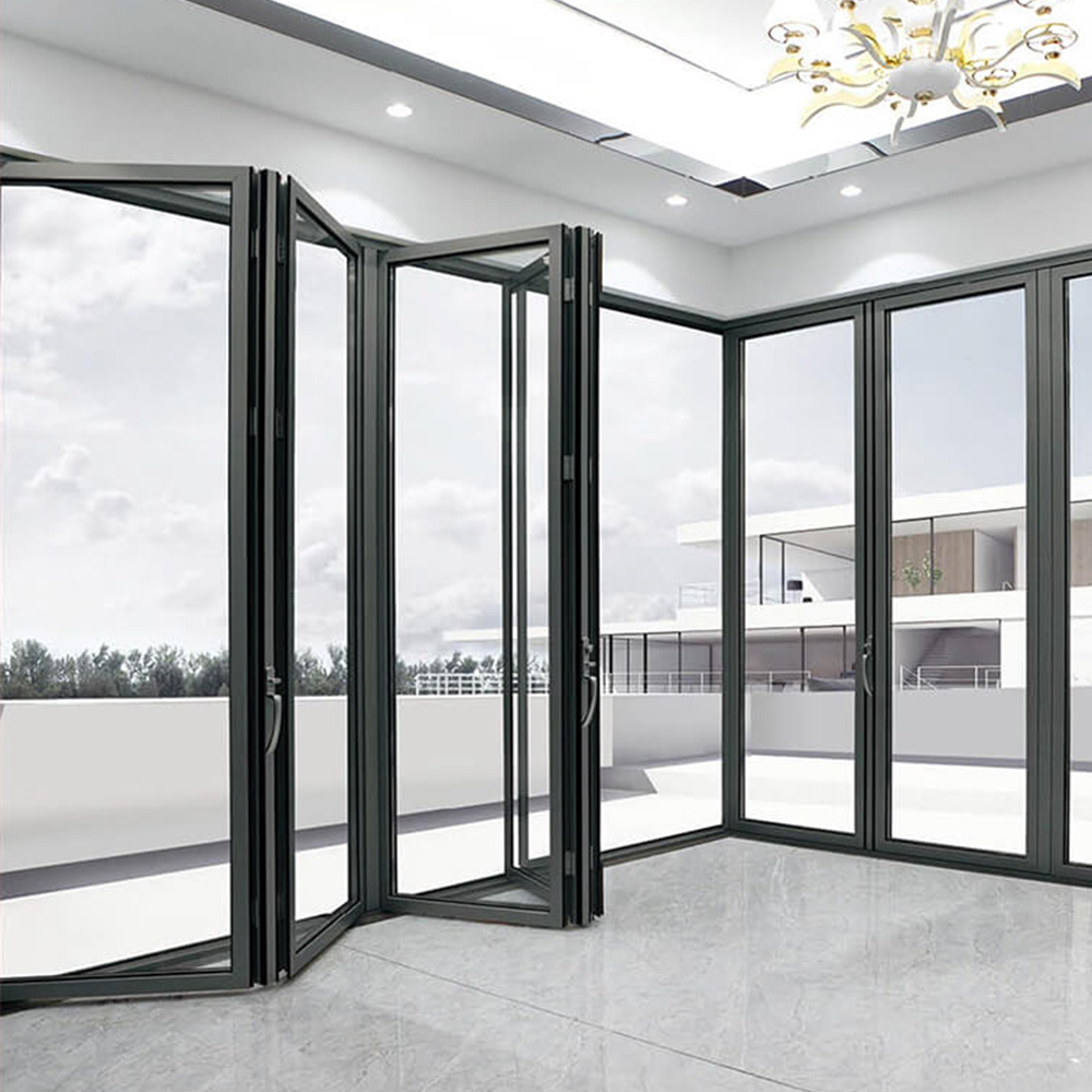Landsharp Factory Rustfrit Stål Myggenetdøre Foldbar Dobbeltglas Glas Aluminium Bifolddør