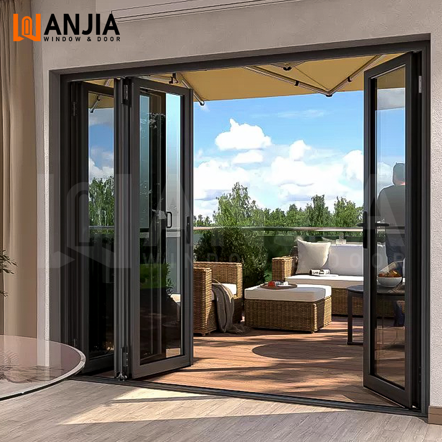 Tilpasset moderne design aluminium bifold glasdør kommerciel foldedør skillevæg indgangsdør foldedøre af glas