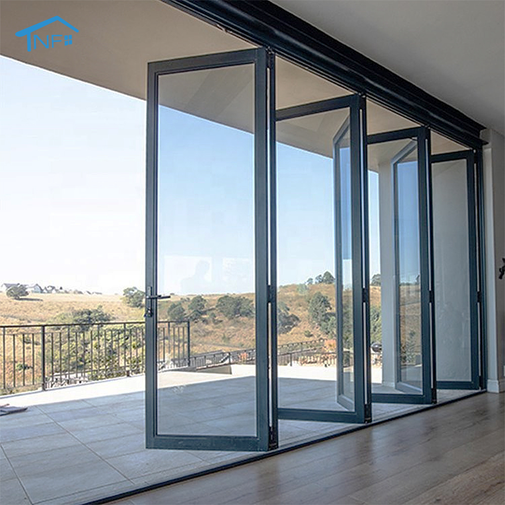 NFRC Amerikansk tilpasset moderne dobbeltglaseret bifold udvendig aluminiumsdør Terrasse aluminium foldedør i glas