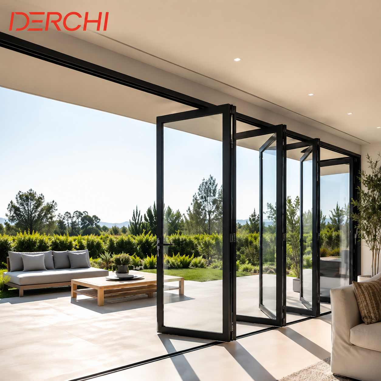 Moderne høj aluminium dobbeltglas harmonika stor stor bifold lang bifold skydedør udvendig hovedindgang terrassefoldedør
