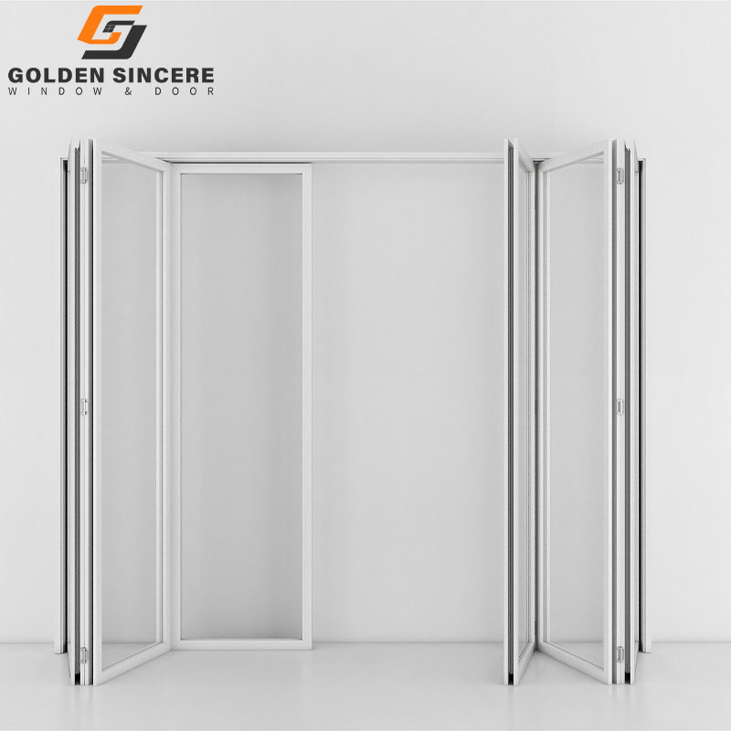 GS Hot Sale Aluminium Bifold Terrassedøre med Dobbelt Glas Rustfrit Stål Skærmenet Udvendig Foldedør