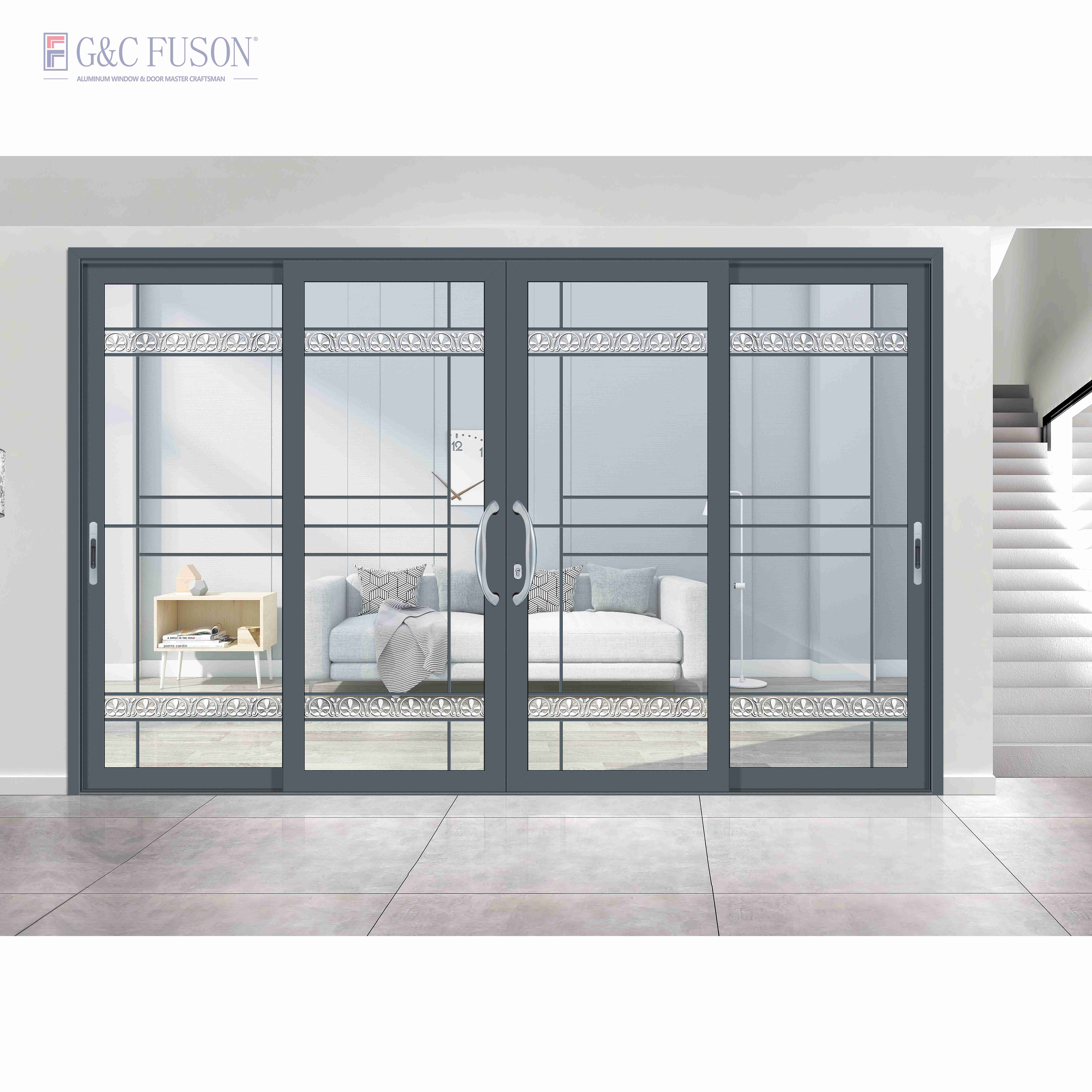 Enkelt design i bystil Beboelseshus Kommercielt Kraftig termisk brudt automatisk skydedør Aluminium terrassedør med glas