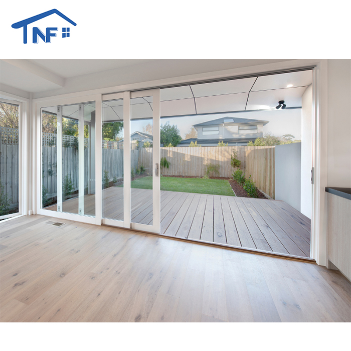Specialfremstillede panoramiske skydedøre med stor åbning og orkanpåvirkning, flerpanels aluminiumsstablere med dobbeltglas og insektnet