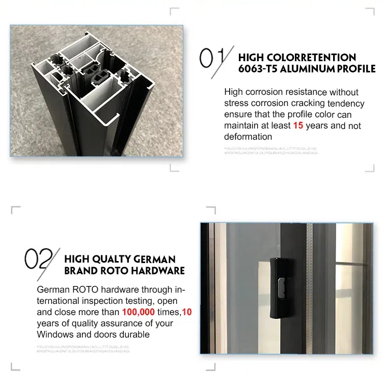 Sort aluminium dobbeltglaseret bifoldvindue til beboelse, moderne design, lodret foldbart bifoldvindue
