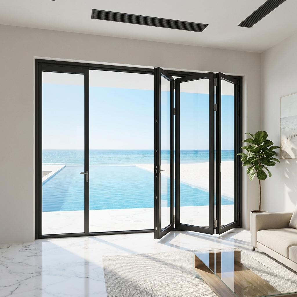 NFRC Aluminium Udendørs Harmonikadør, Termisk Broken Dobbelt Hærdet Glas Udvendig Bifold Skydedør til Terrasse