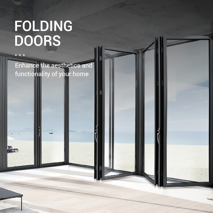 Landsharp Factory Rustfrit Stål Myggenetdøre Foldbar Dobbeltglas Glas Aluminium Bifolddør