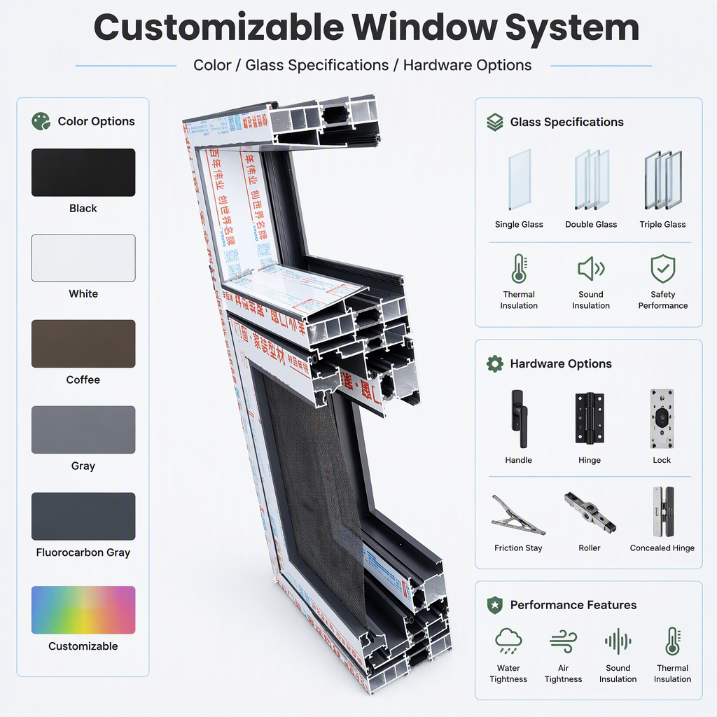 Thermal Break Aluminum Windows Doors Sunroom Series Casement Sliding Folding Panoramic Glass
