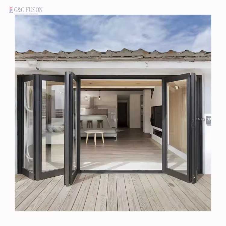 Premium kvalitet aluminiums bifold døre enkel stil specialpakning vandtæt foldbar glasåbning til stue