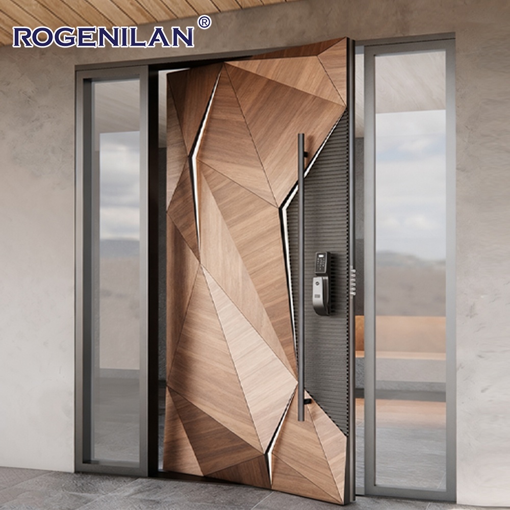 Rogenilan Factory Custom Lydisolerede Aluminium Pivot Udvendige Døre Udvendig Træstruktur Finish Hoveddør til Salg