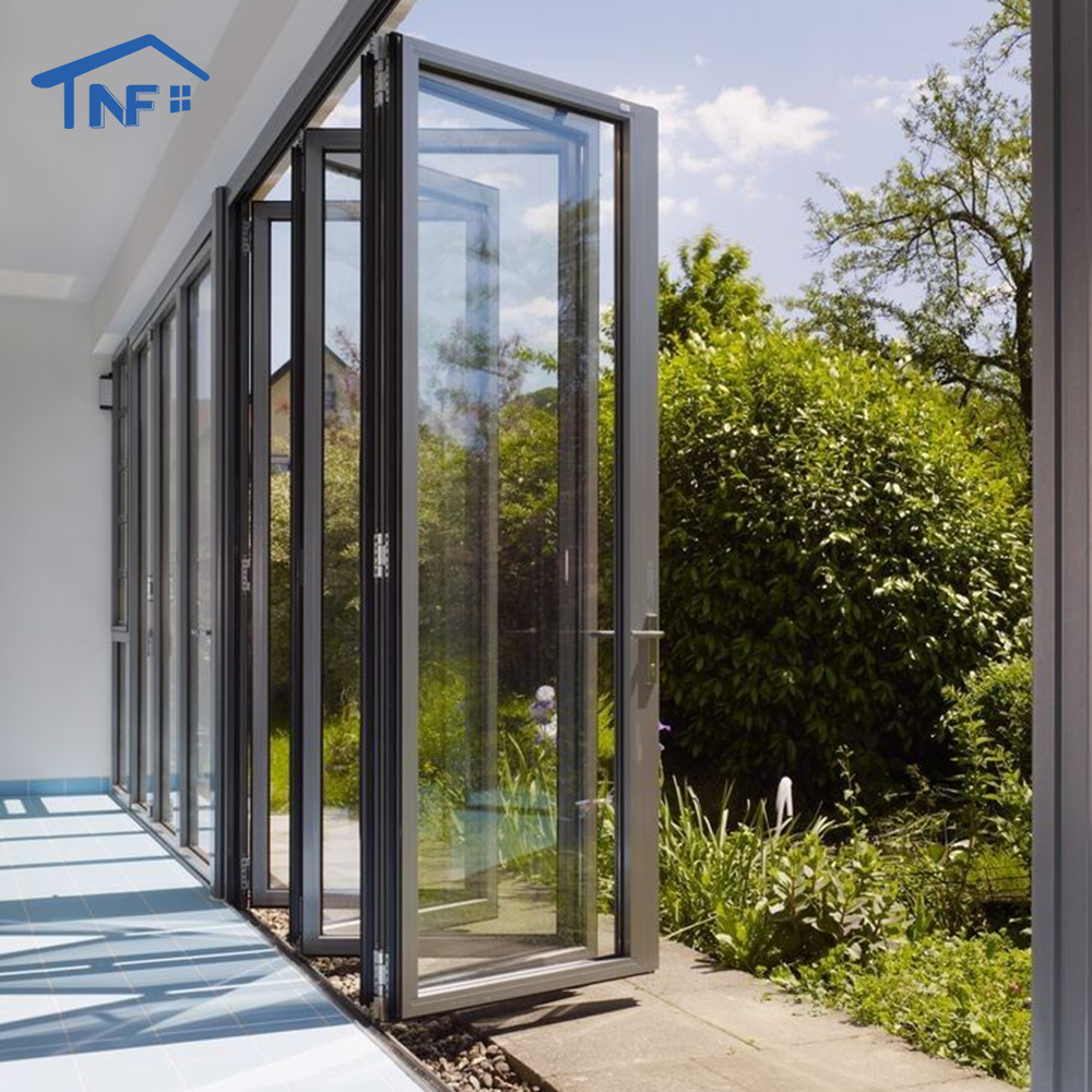 Moderne vandtæt aluminiums udvendig terrasse harmonika dobbelt hærdet lav-e glas bi-fold foldedør til villaapplikation