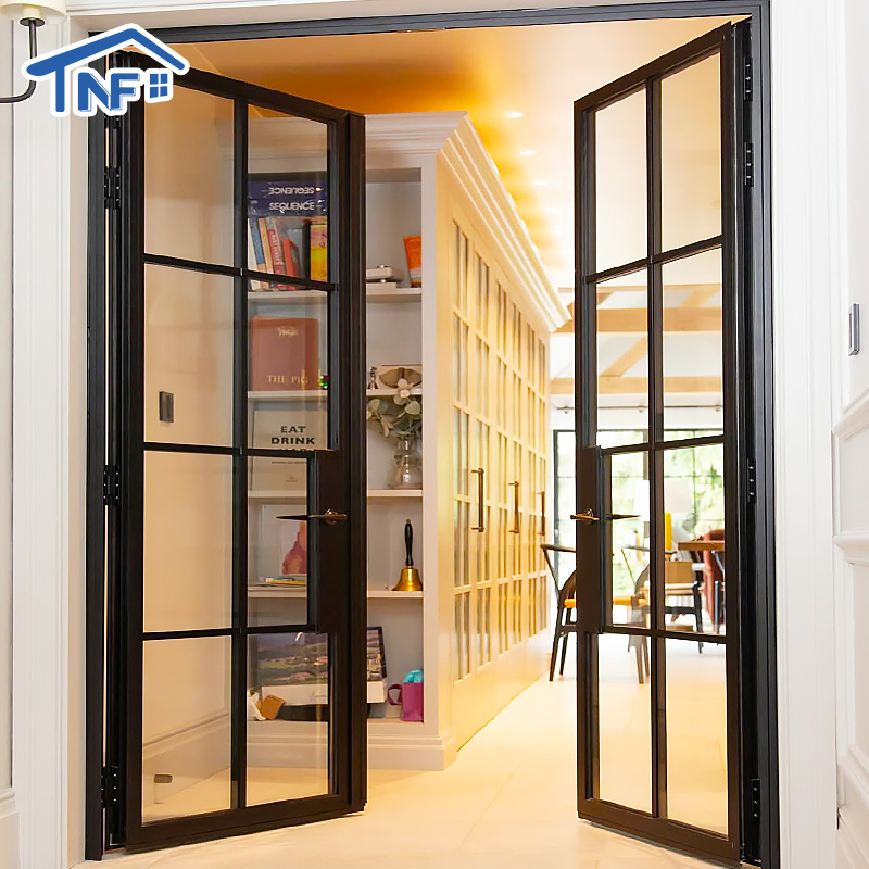 Moderne design aluminium fransk dør indgangsdør til værksted lejlighed hærdet glas casement døre
