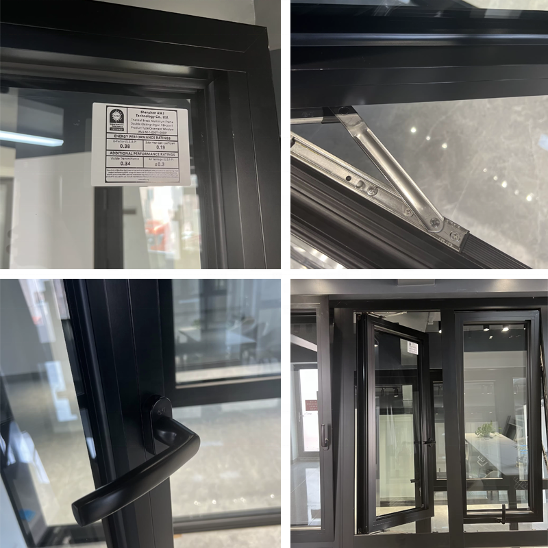 Moderne buet aluminiumsvindue med termoruder og vejrbestandig forsegling, termisk brud, franske aluminiumsvinduer