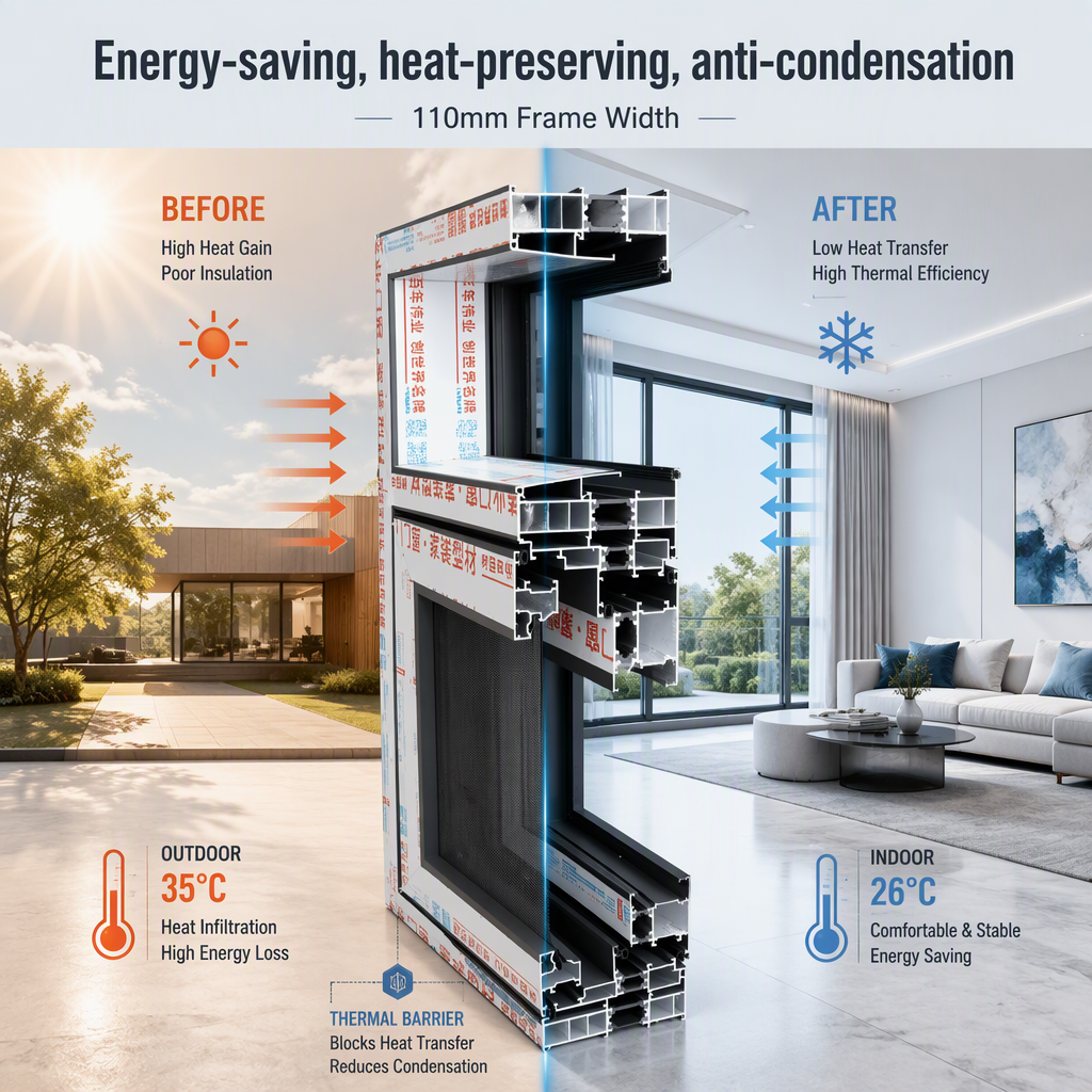 Thermal Break Aluminum Windows Doors Sunroom Series Casement Sliding Folding Panoramic Glass