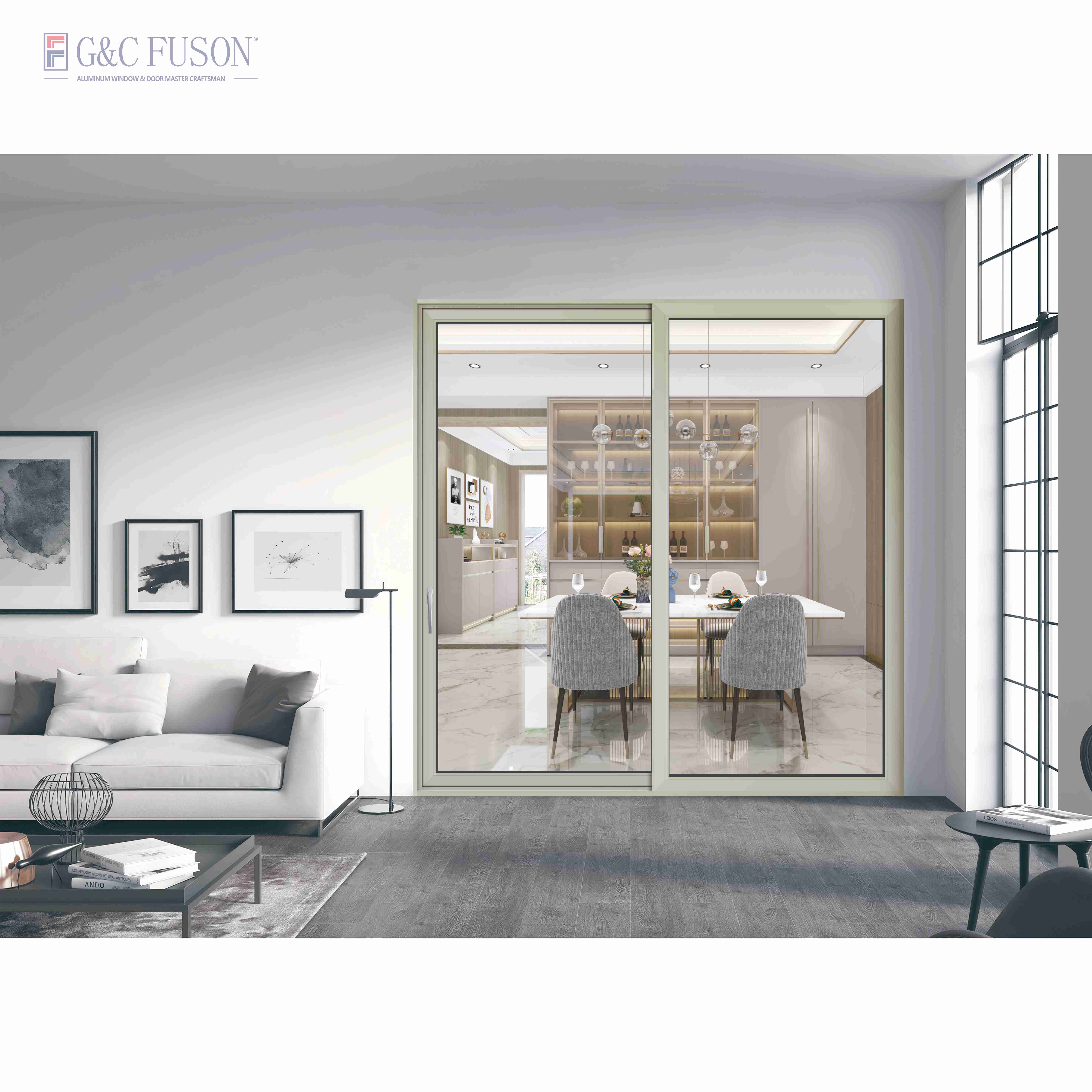 Enkelt design i bystil Beboelseshus Kommercielt Kraftig termisk brudt automatisk skydedør Aluminium terrassedør med glas