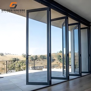 GS Hot Sale Aluminium Bifold Terrassedøre med Dobbelt Glas Rustfrit Stål Skærmenet Udvendig Foldedør