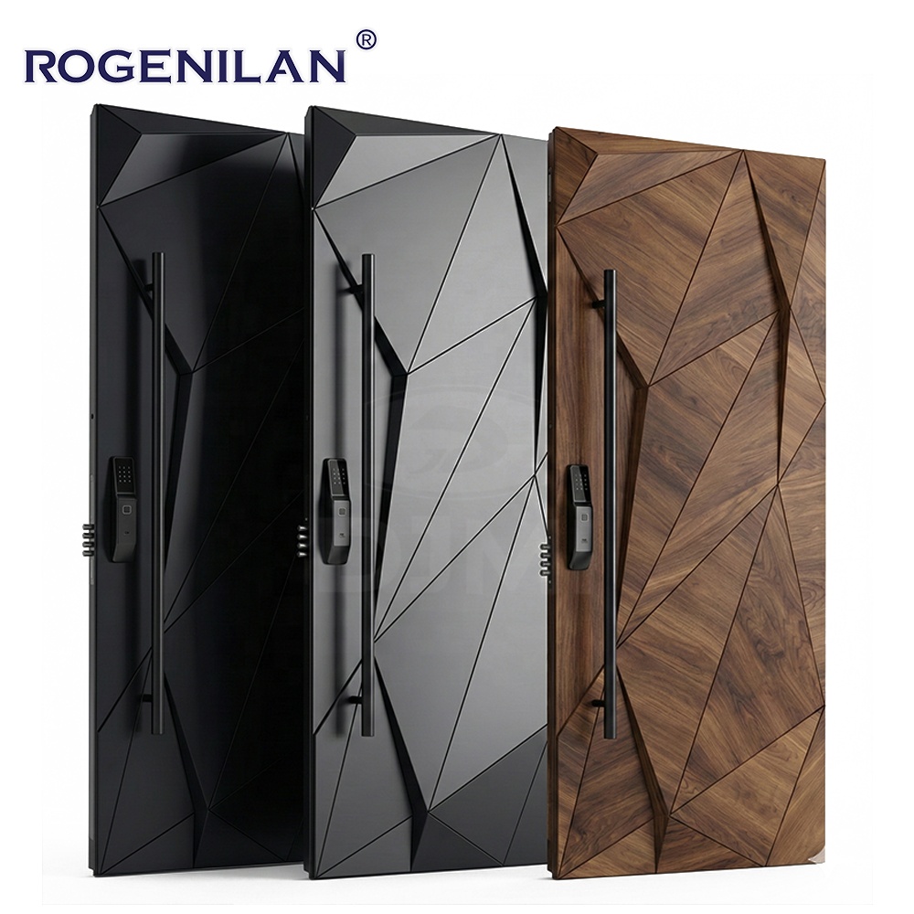 Rogenilan Factory Custom Lydisolerede Aluminium Pivot Udvendige Døre Udvendig Træstruktur Finish Hoveddør til Salg