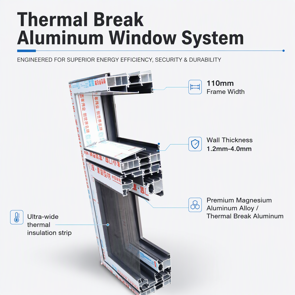 Thermal Break Aluminum Windows Doors Sunroom Series Casement Sliding Folding Panoramic Glass
