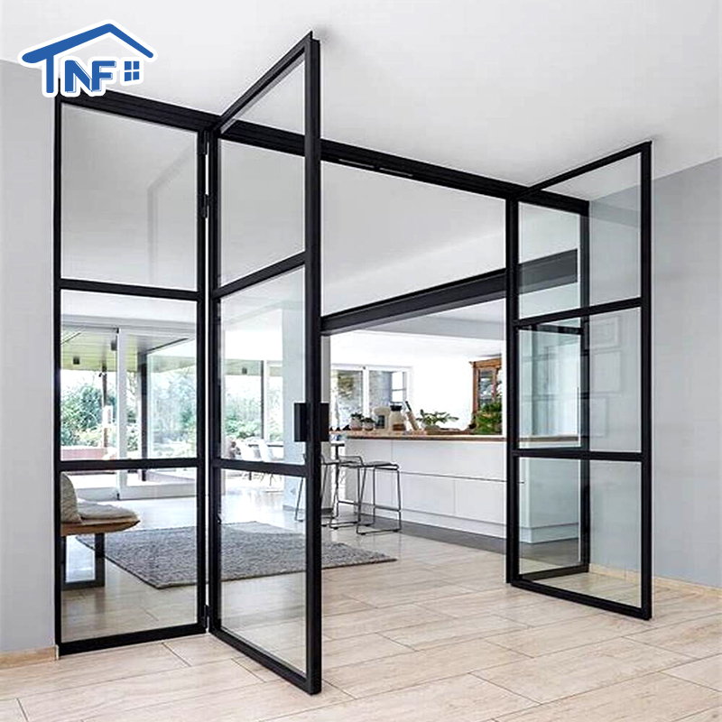 Moderne design aluminium fransk dør indgangsdør til værksted lejlighed hærdet glas casement døre