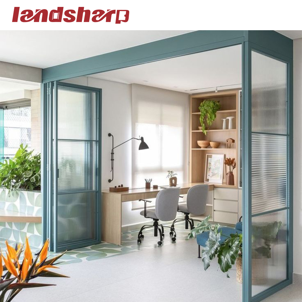 Landsharp Factory Rustfrit Stål Myggenetdøre Foldbar Dobbeltglas Glas Aluminium Bifolddør