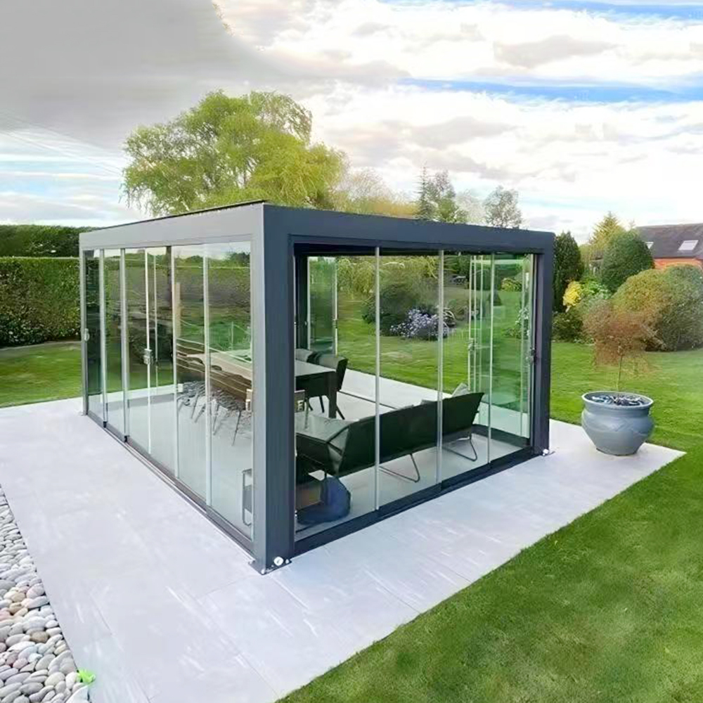 Ny design skydedør i glas terrasse aluminium udendørs rammeløs skydedør i glas til lysthus